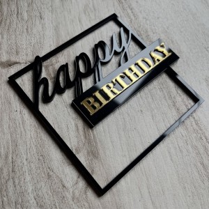 Топпер торцевий "Happy Birthday" / акрил / чорний / 11х10 см / квадрат