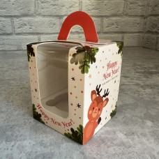 Коробка з ручкою для 1 кекса / 82х82х100 / НР / Оленятко / 3D вікно