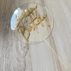 Топпер "Happy Birthday" / акрил / прозорий + золото / 13х24 см