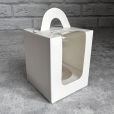 Коробка з ручкою для 1 кекса / 82х82х100 / біла / 3D вікно