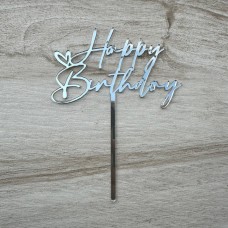 Топпер "Happy Birthday" / акрил / срібло / 12х16 см / серце