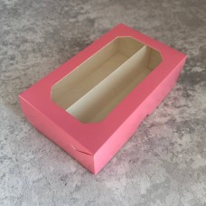 Коробка для макаронс "Дабл" / 200х120х60 / рожева / вікно