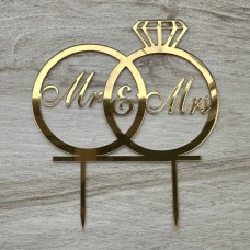 Топпер "Mr&Mrs" / акрил / золото / 12х16 см / обручки