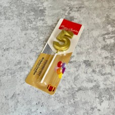 Свічка "Цифра 5" / золото / 5 см