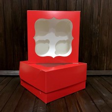 Коробка для 4 кексів / 170х170х90 / червона / вікно