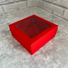 Коробка для зефіру, еклерів / 150х150х60 / червоний оксамит / вікно