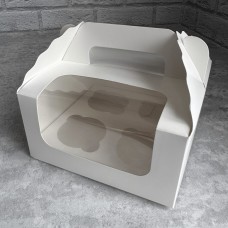 Коробка з ручкою для 4 кексів / 170х170х85 / біла / 3D вікно