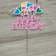 Топпер "Happy Birthday" / акрил / кольорові кульки / 10х16 см