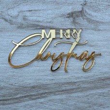Топпер торцевий "Merry Christmas" / акрил / золото / 10х5 см