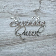 Топпер торцевий "Birthday Queen" / акрил / срібло / 10х7 см