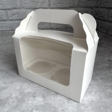 Коробка з ручкою для 2 кексів / 165х80х105 / біла / 3D вікно
