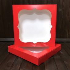 Коробка для цукерок, печива / 200х200х30 / червона / вікно