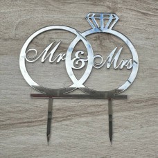 Топпер "Mr&Mrs" / акрил / срібло / 12х16 см / обручки