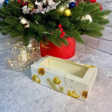 Коробка для зефіру, еклерів / 200х100х60 / НР / ялинкові прикраси / вікно