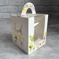 Коробка з ручкою для 1 кекса / 82х82х100 / квіти / 3D вікно