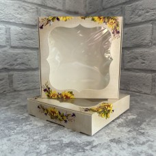 Коробка для цукерок, печива / 150х150х30 / соняшник / вікно