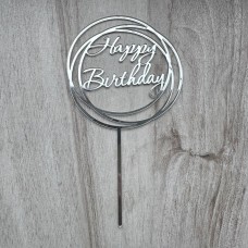 Топпер "Happy Birthday" / акрил / срібло / 10х18 см / кільця