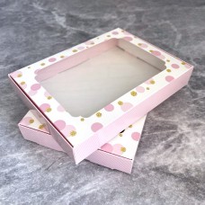 Коробка для цукерок, печива / 150х200х30 / рожевий горошок, полосочки / вікно