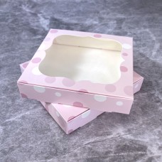 Коробка для цукерок, печива / 150х150х30 / рожева, горошок / вікно
