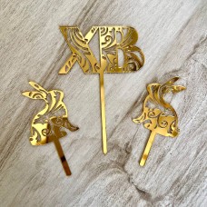 Набір топперів "Великодній" / акрил / золото / 3 шт.