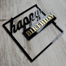 Топпер торцевий "Happy Birthday" / акрил / чорний / 11х10 см / квадрат