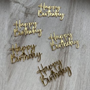 Набір топперів "Happy Birthday" / акрил / золото / 5х3,5 см / 5 шт.