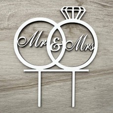 Топпер "Mr&Mrs" / ХДФ / білий / 15х20 см / обручки