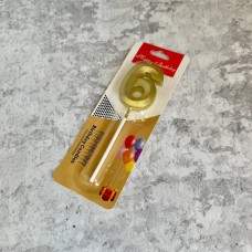 Свічка "Цифра 6" / золото / 5 см