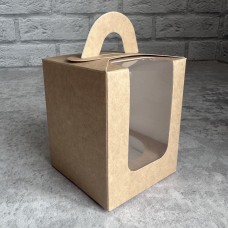 Коробка з ручкою для 1 кекса / 82х82х100 / крафт / 3D вікно